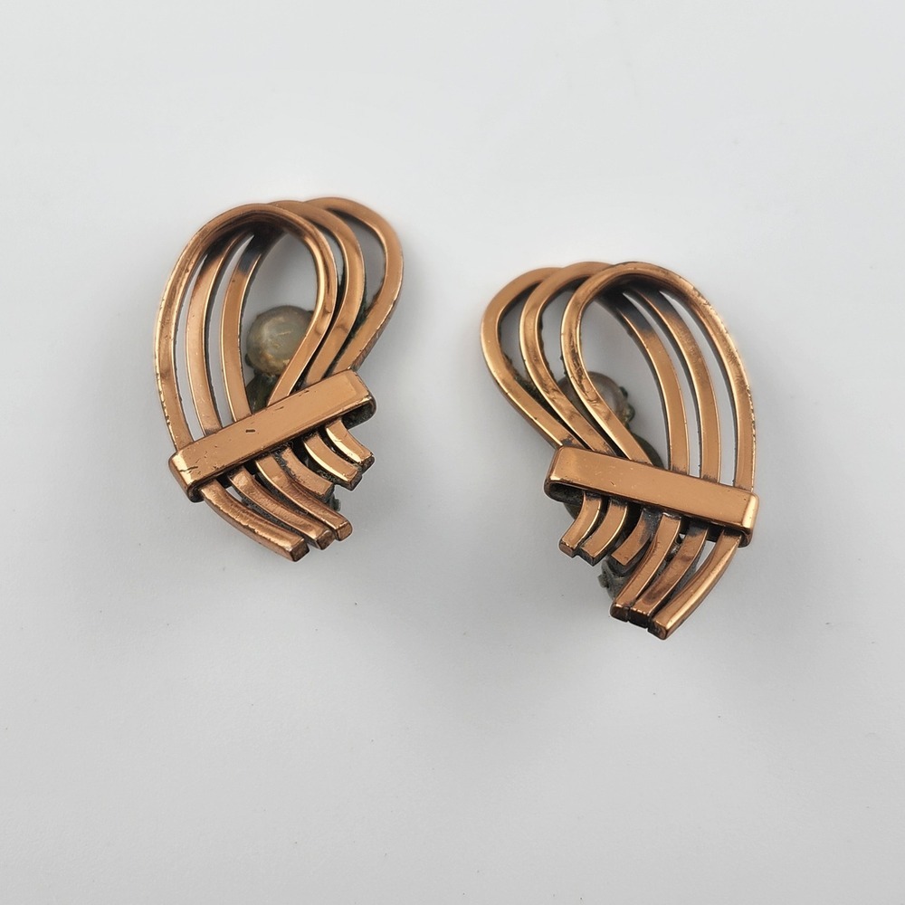 Vintage Matisse Renior Copper Square Wire "Rhythm" Clip-on‎ Earrings